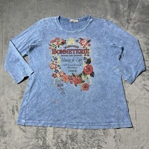 VTG Y2K Xcit USA Womens M Blouse Floral Graphic Paris Made In USA Boho Indie